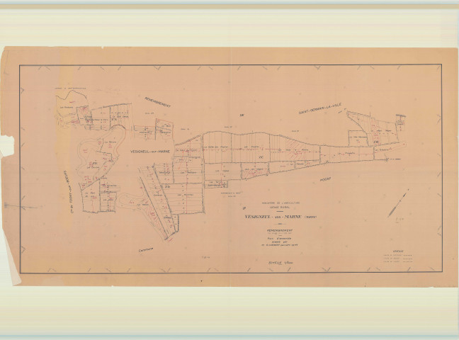 Vésigneul-sur-Marne (51616). Tableau d'assemblage échelle 1/5000, plan remembré pour 1959, plan régulier (papier)