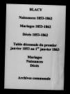 Blacy. Naissances, mariages, décès et tables décennales des naissances, mariages, décès 1853-1862
