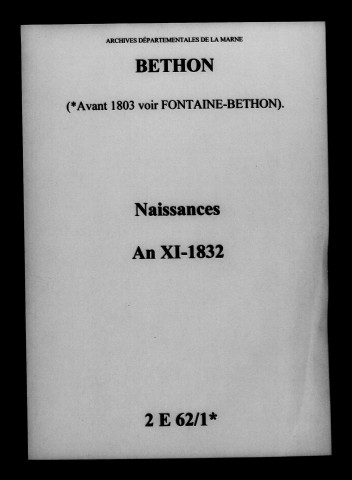 Bethon. Naissances an XI-1832