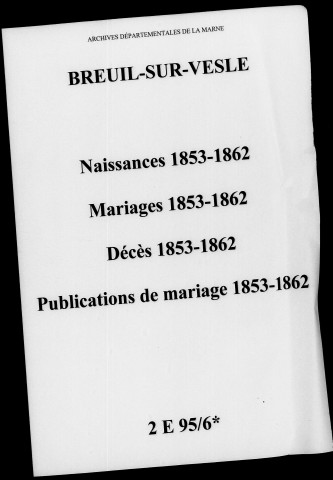 Breuil. Naissances, mariages, décès, publications de mariage 1853-1862