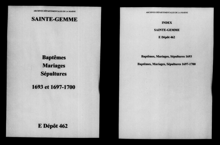 Sainte-Gemme. Baptêmes, mariages, sépultures 1693-1700