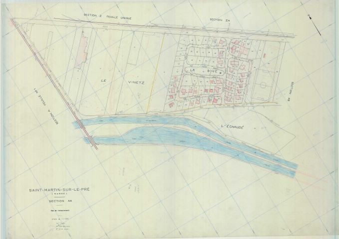 Saint-Martin-sur-le-Pré (51504). Section AA échelle 1/1000, plan remanié pour 1984, plan régulier (calque)