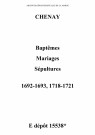 Chenay. Baptêmes, mariages, sépultures 1692-1721