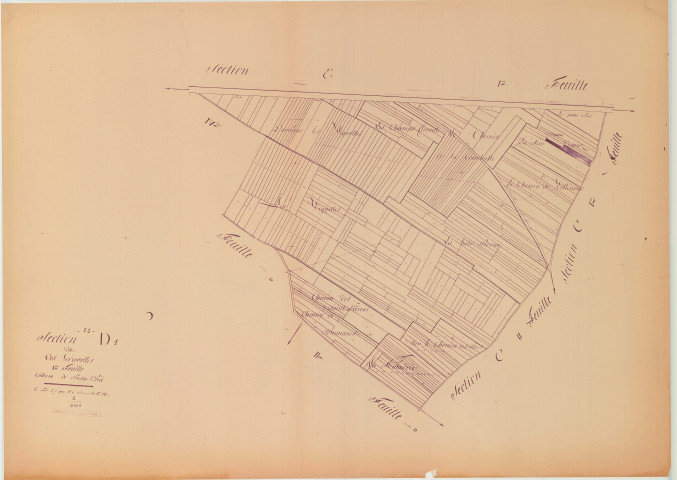 Bussy-Lettrée (51099). Section D1 1 échelle 1/2500, plan napoléonien sans date, plan non régulier (papier)