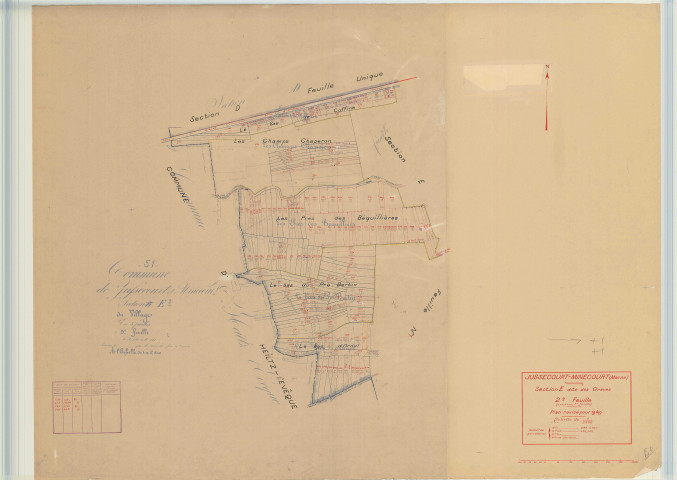 Jussecourt-Minecourt (51311). Section E2 échelle 1/12500, plan mis à jour pour 1940, plan non régulier (papier)