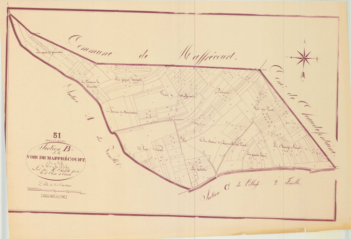 Braux-Sainte-Cohière (51082). Section B échelle 1/2500, plan napoléonien sans date (copie du plan napoléonien), plan non régulier (papier)