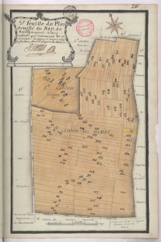 Plan détaillé du terroir de Ruffy : 3ème feuille, cantons dit les Naües et Gigot (s,d, vers 1780), Pierre Villain