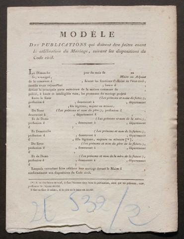 Rapsécourt. Publications de mariage an XIII-1927