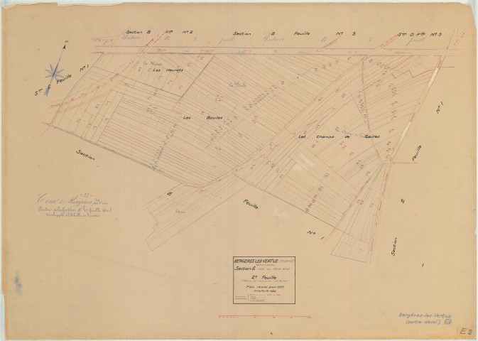 Bergères-lès-Vertus (51049). Section E2 échelle 1/1250, plan révisé pour 1937, plan non régulier (papier)