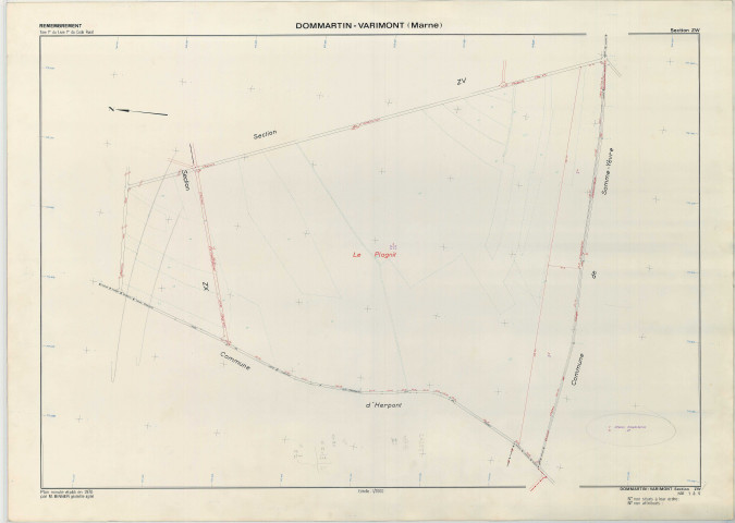 Dommartin-Varimont (51214). Section ZW échelle 1/2000, plan remembré pour 1970, plan régulier (papier armé)