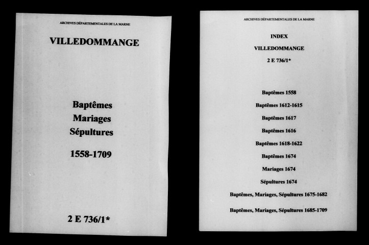 Ville-Dommange. Baptêmes, mariages, sépultures 1558-1709