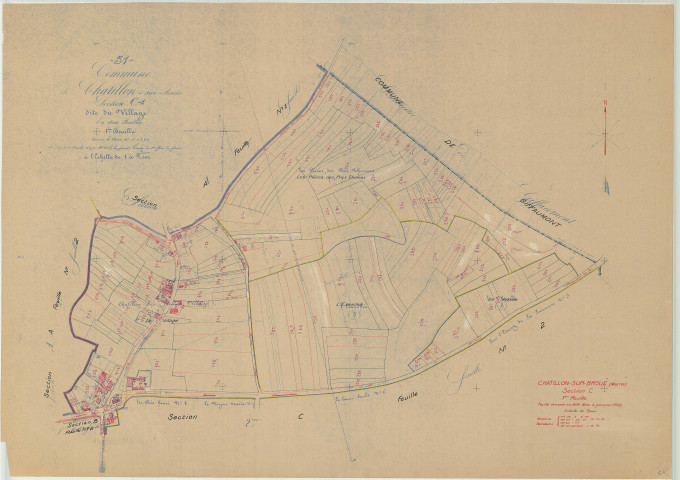 Châtillon-sur-Broué (51135). Section C1 échelle 1/2000, plan mis à jour pour 1954, plan non régulier (papier)