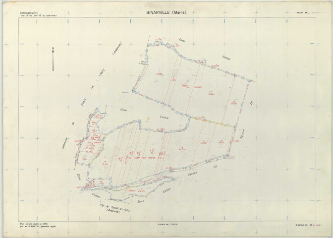 Binarville (51062). Section ZE échelle 1/2000, plan remembré pour 1975, plan régulier (papier armé)