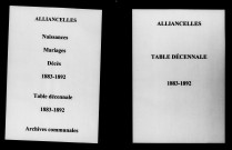 Alliancelles. Naissances, mariages, décès et tables décennales des naissances, mariages, décès 1883-1892