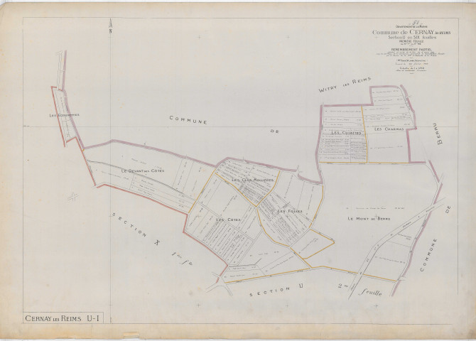 Cernay-lès-Reims (51105). Section U1 2 échelle 1/1250, plan remembré pour 1926, plan non régulier (papier).