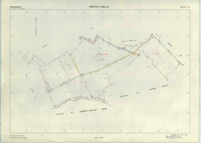 Drosnay (51219). Section YA échelle 1/2000, plan remembré pour 1984, plan régulier (papier armé)