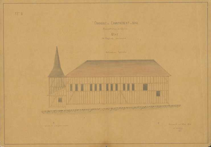 Plan de la reconstruction de l'église de Champaubert-aux-Bois, 1872 (Archives de la Marne, E depot 11279).