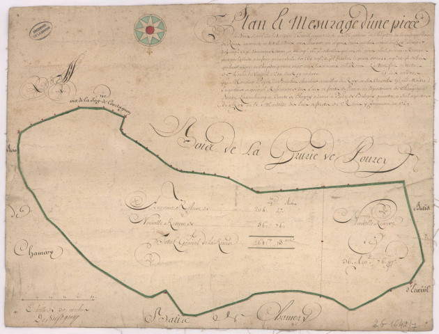 Plan et mesurage d'une pièce de bois située sur le territoire d'Ecueil (1749), Pierre de Busegny