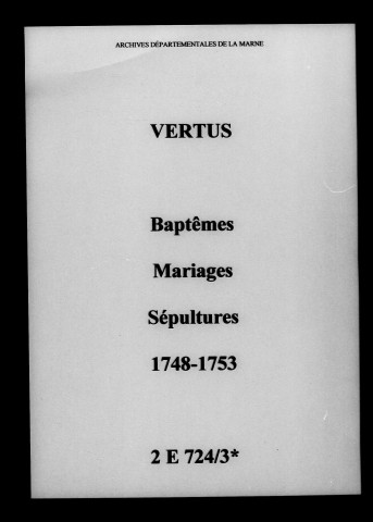 Vertus. Baptêmes, mariages, sépultures 1748-1753