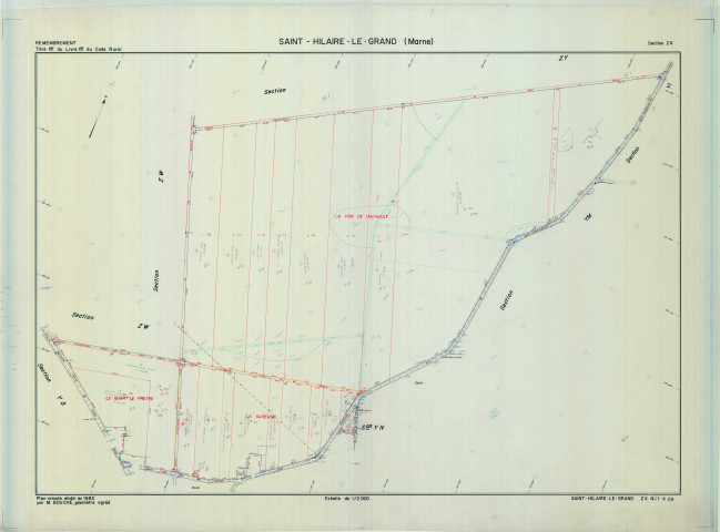 Saint-Hilaire-le-Grand (51486). Section ZX échelle 1/2000, plan remembré pour 1983, plan régulier (calque)