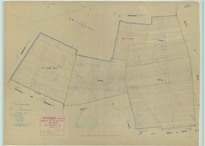 Baconnes (51031). Section A2 échelle 1/2500, plan mis à jour pour 1939, plan non régulier (papier).