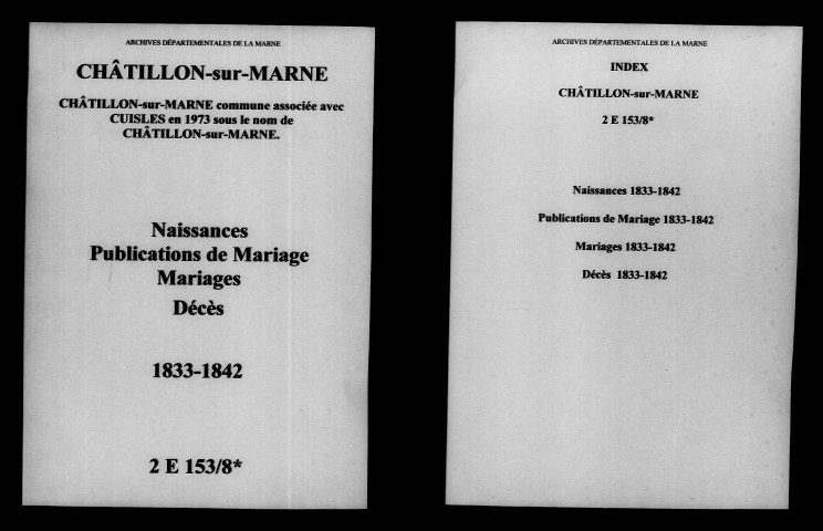Châtillon-sur-Marne. Naissances, publications de mariage, mariages, décès 1833-1842