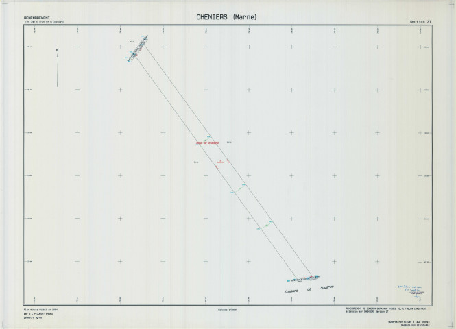Cheniers (51146). Section ZT échelle 1/2000, plan remembré pour 1992 (remembrement de Soudron Germinon Thibie Velye Trecon Chaintrix), plan régulier (calque)