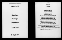 Morsains. Baptêmes, mariages, sépultures 1649-1750