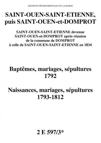 Saint-Ouen. Baptêmes, mariages, sépultures puis naissances, mariages, décès 1792-1812