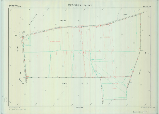 Sept-Saulx (51530). Section ZB échelle 1/2000, plan remembré pour 1994, plan régulier de qualité P5 (calque).