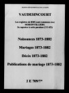 Vaudesincourt. Naissances, mariages, décès, publications de mariage 1873-1882