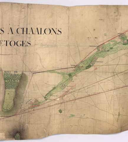 RN 33. Plan de la route de Paris à Chaalons par Montmirel et Etoges, 1747.