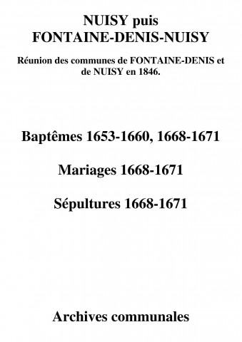 Nuisy. Baptêmes, mariages, sépultures 1653-1671