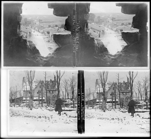 Béthelainville vu par un trou d'obus (vue 1). Nieuport. Maison dite du peintre (vue 2)