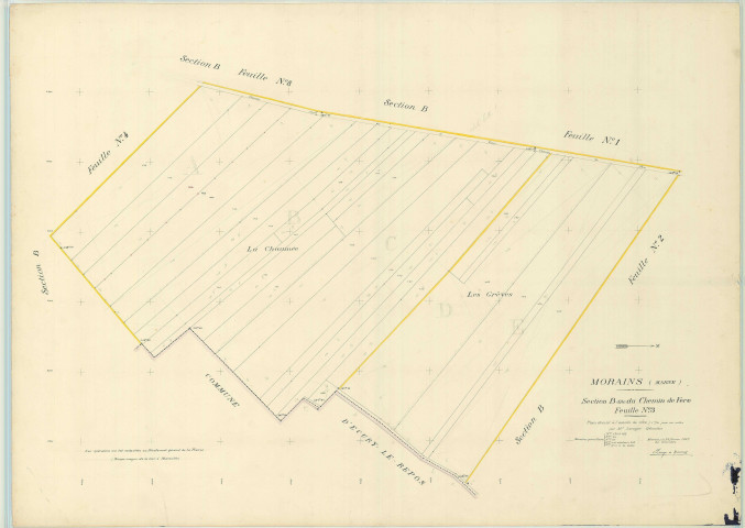 Val-des-Marais (51158). Morains (51383). Section B3 4 échelle 1/1000, plan mis à jour pour 1927, plan non régulier (papier)