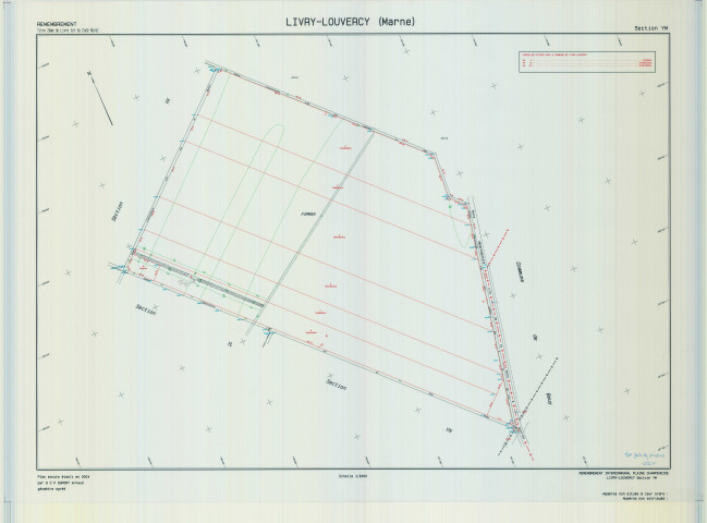 Livry-Louvercy (51326). Section YM échelle 1/2000, plan remembré pour 2004 (remembrement intercommunal de la Plaine Champenoise), plan régulier (calque)