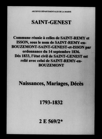 Saint-Genest. Naissances, mariages, décès 1793-1832