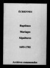 Écriennes. Baptêmes, mariages, sépultures 1693-1702