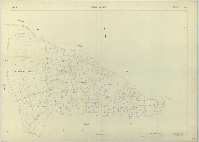 Avenay-Val-d'Or (51028). Section AM échelle 1/1000, plan renouvelé pour 1961, plan régulier (papier armé).