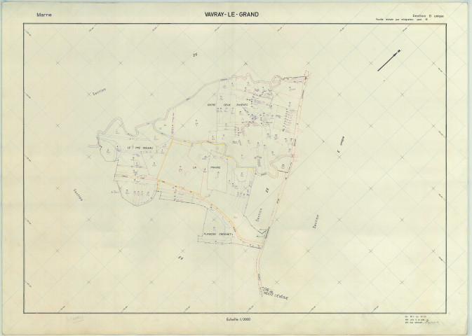 Vavray-le-Grand (51601). Section D1 échelle 1/2000, plan renouvelé pour 1975, plan régulier (papier armé)