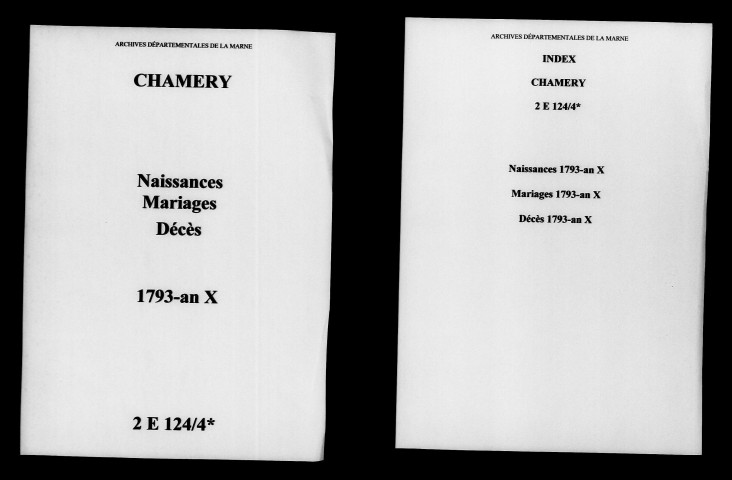 Chamery. Naissances, mariages, décès 1793-an X