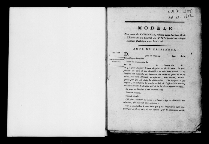 Wez. Naissances, publications de mariage, mariages, décès an XI-1812