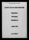 Saint-Jean-sur-Moivre. Baptêmes, mariages, sépultures 1698-1792