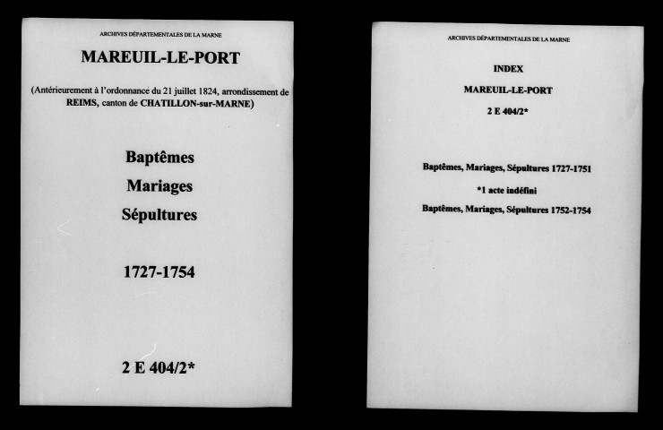 Mareuil-le-Port. Baptêmes, mariages, sépultures 1727-1754