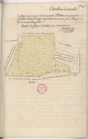 Arpentage et plan d'une pièce de terre au terroir d' Arcis-le-Ponsart, lieu-dit Chair feuillet (1771), Pierre Villain