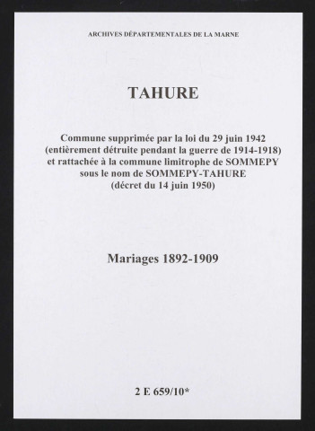 Tahure. Mariages 1892-1909