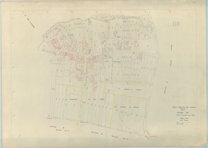 Saint-Quentin-les-Marais (51510). Section AB 1 échelle 1/1000, plan renouvelé pour 1959, plan régulier (papier armé)