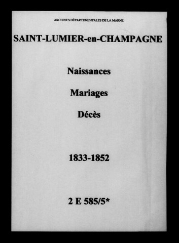 Saint-Lumier-en-Champagne. Naissances, mariages, décès 1833-1852