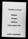 Vienne-la-Ville. Baptêmes, mariages, sépultures 1728-1739