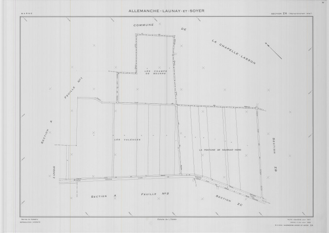 Allemanche-Launay-et-Soyer (51004). Section ZA 1 échelle 1/2000, plan remembré pour 01/01/1957, régulier avant 20/03/1980 (calque)